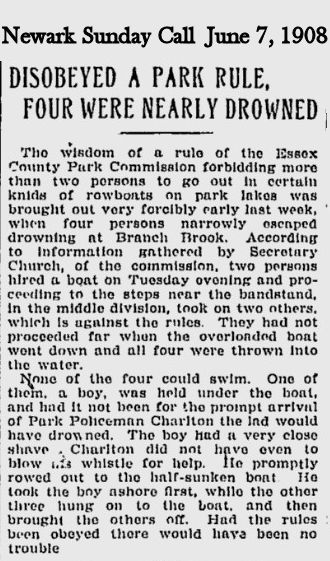 Disobeyed a Park Rule, Four Were Nearly Drowned
1908

