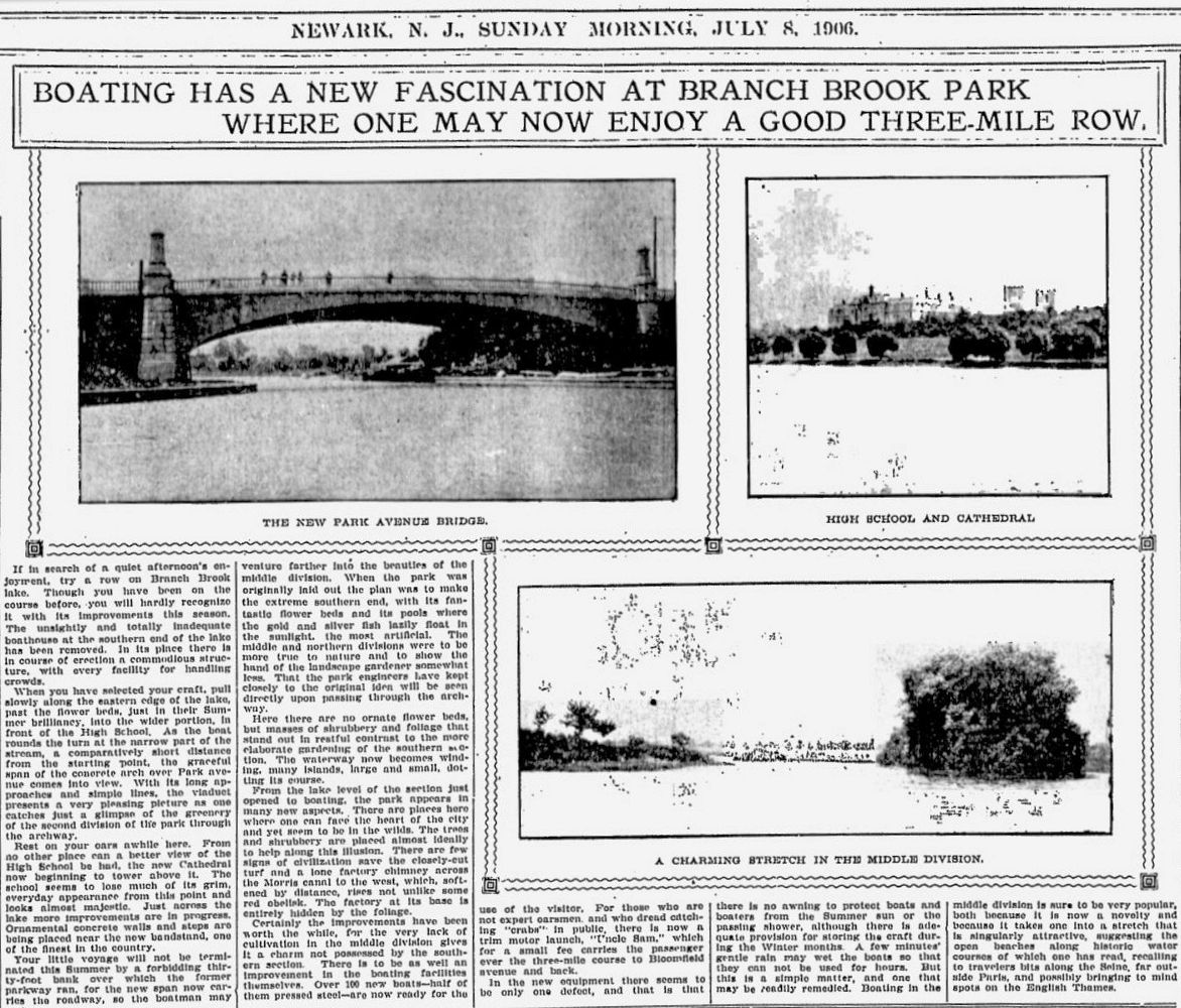 Boating Has A New Fascination At Branch Brook Park Where One May Now Enjoy A Good Three-Mile Row
July 8, 1906
