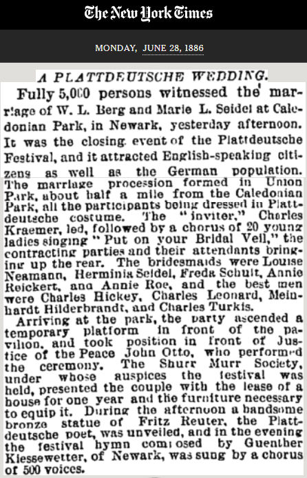 A Plattdeutsche Wedding
June 28, 1886
