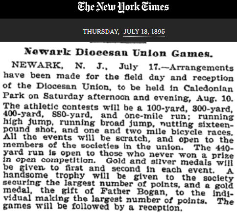 Newark Diocesan Union Games
July 18, 1895
