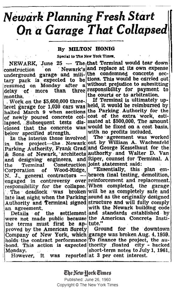 Newark Planning Fresh Start on a Garage that Collasped
June 26, 1960
New York Times
