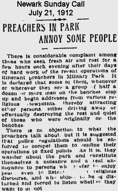 Preachers in Park Annoy Some People
July 21, 1912
