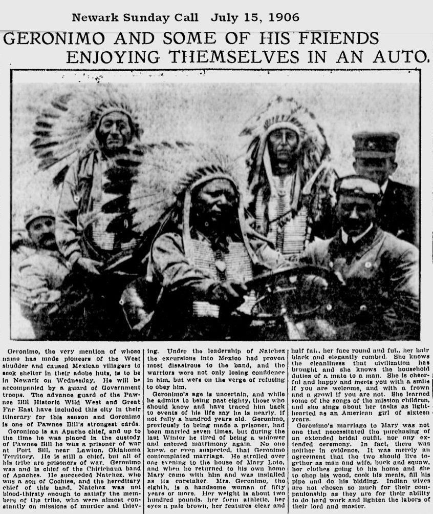 Geronimo and Some of His Friends Enjoying Themselves in an Auto
July 15, 1906
