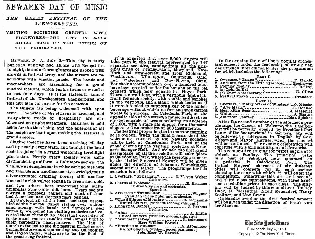 Newark's Day Of Music
July 4, 1891

