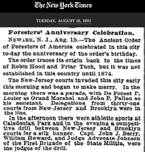 Foresters' Anniversary Celebration
August 16, 1892
